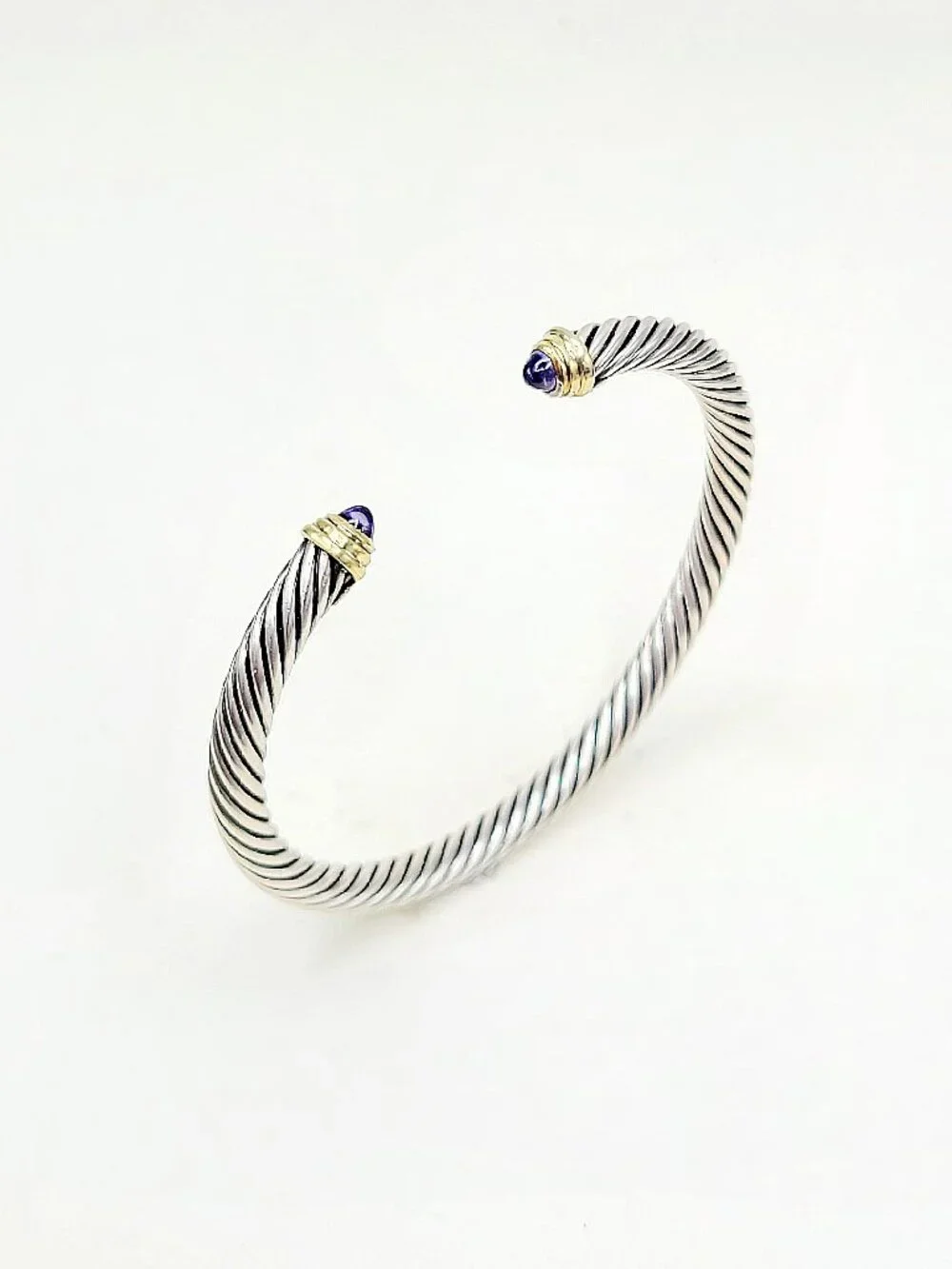 David Yurman Cable Cuff Bracelet w/ Iolite & 14K Yellow Gold - 5mm - Size Medium
